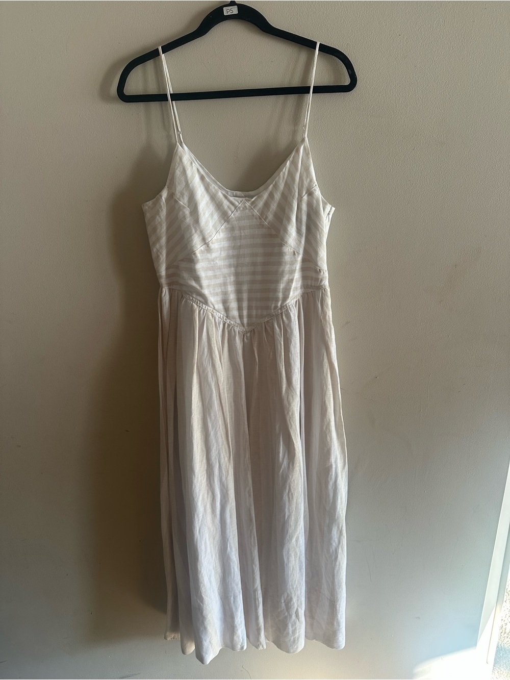 Torn by Ronny Kobo Cream Striped Spaghetti Strap Midi Dress Size M NWT